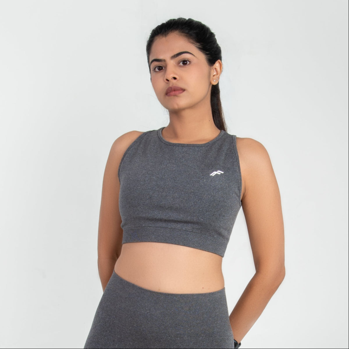 Space Grey Fit & Sculpt High Neck Seamless Bra with Full Coverage & Removable Pads