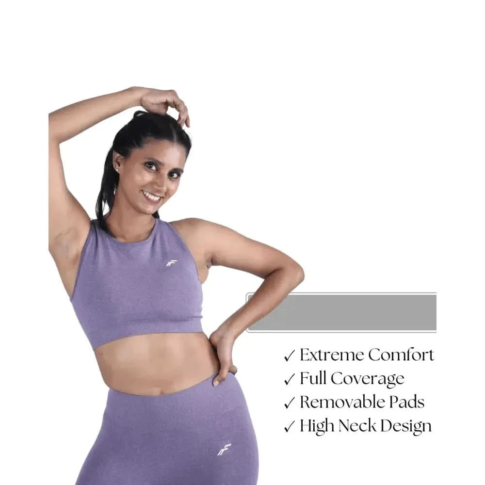 Muted Lavender Fit & Sculpt High Neck Seamless Bra with Full Coverage & Removable Pads - felic