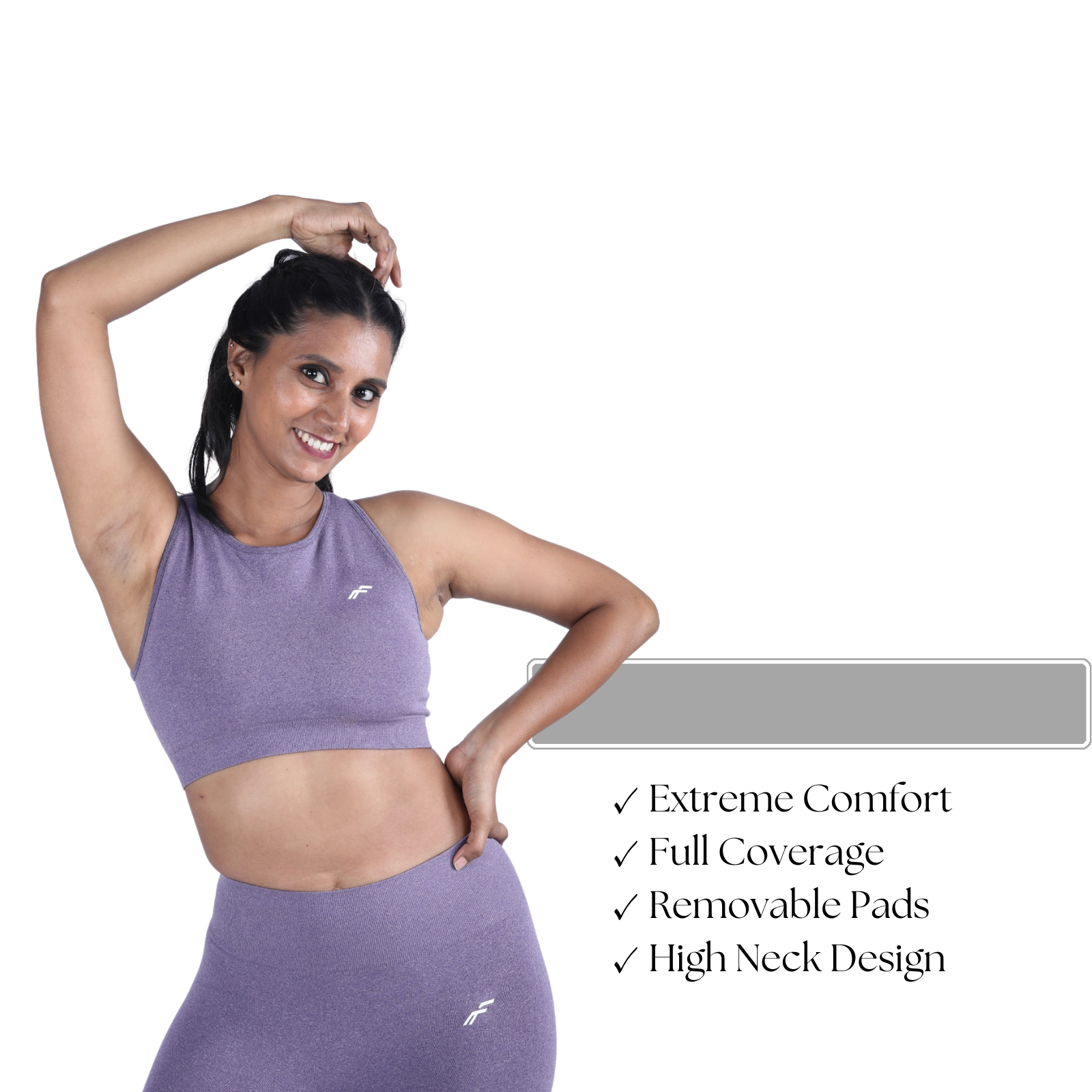 Muted Lavender Fit & Sculpt High Neck Seamless Bra with Full Coverage & Removable Pads