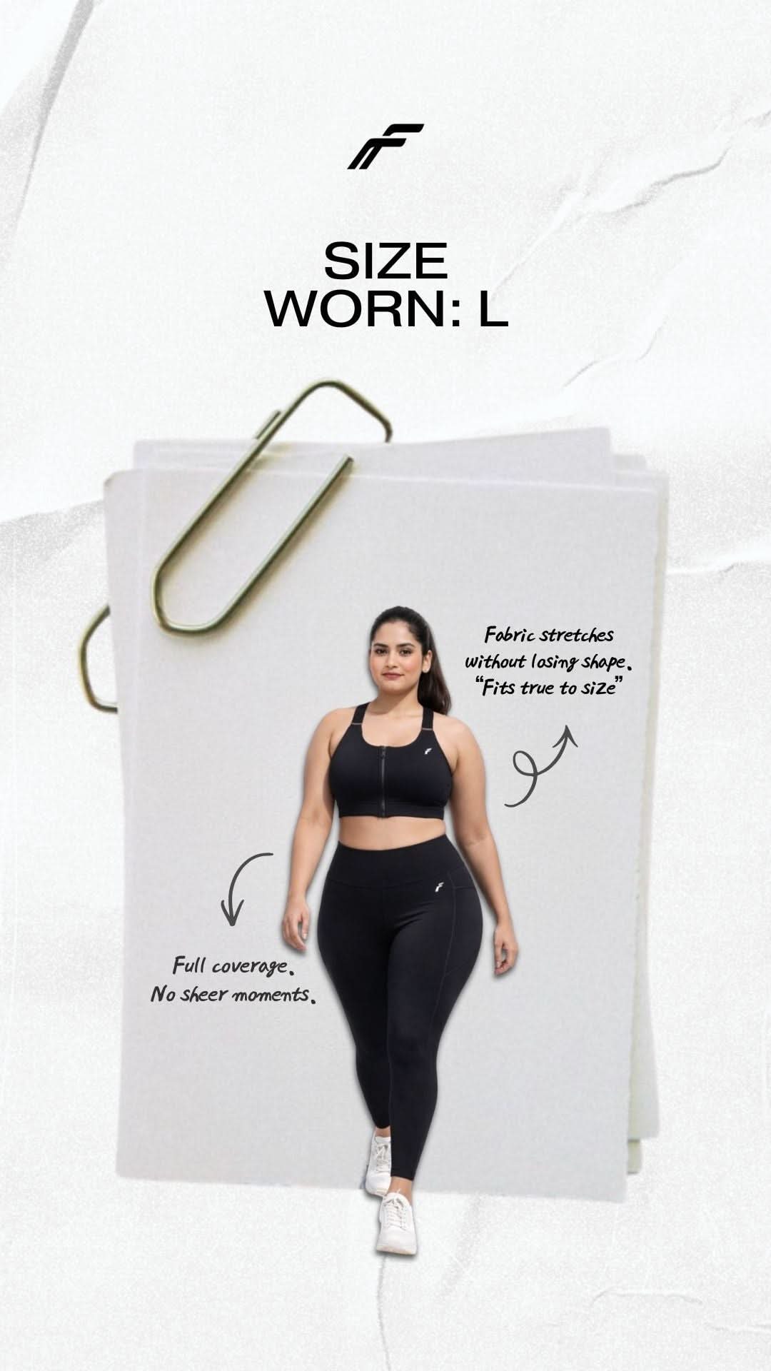 Midnight Black Versatile Sports Bra with Front Zipper, Full Coverage & Adjustable Straps