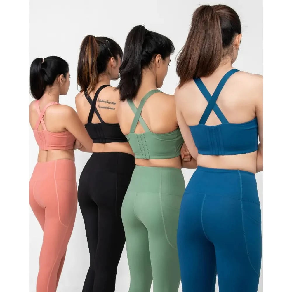 Midnight Black Versatile Sports Bra with Front Zipper, Full Coverage & Adjustable Straps