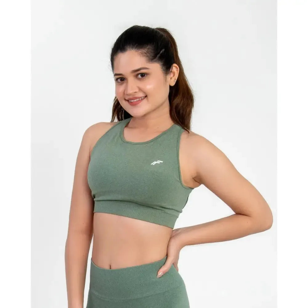 Mint Green Fit & Sculpt High Neck Seamless Bra with Full Coverage & Removable Pads - felic