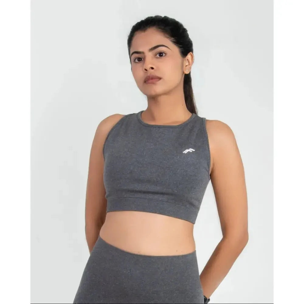 Space Grey Fit & Sculpt High Neck Seamless Bra with Full Coverage & Removable Pads - felic