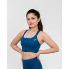 Navy Blue Versatile Sports Bra with Front Zipper, Full Coverage & Adjustable Straps