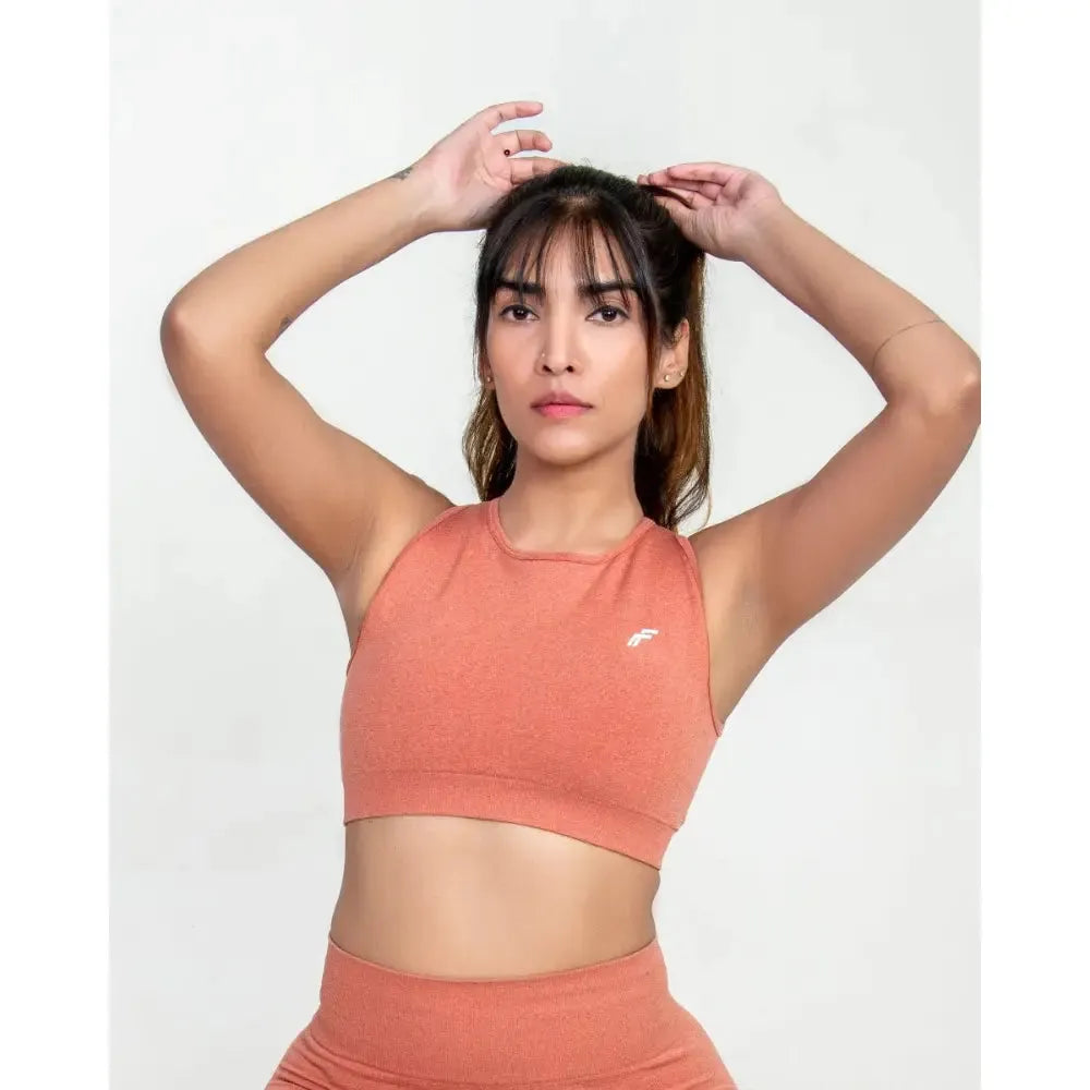 Dusty Pink Fit & Sculpt High Neck Seamless Bra with Full Coverage & Removable Pads - felic