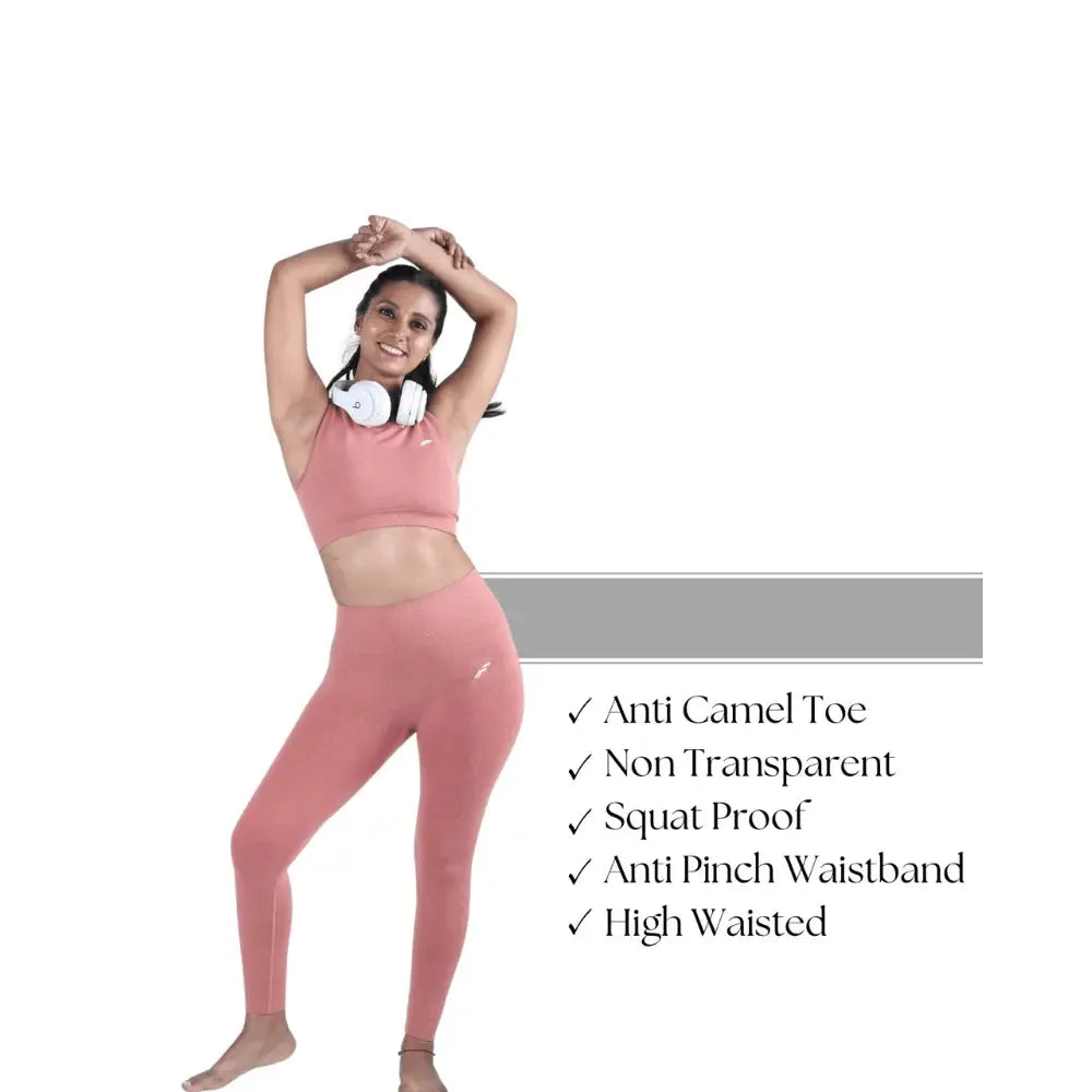 Dusty Pink High Waisted Seamless Leggings | Anti Camel Toe, Squat proof, Stretchy Supported Fit - felic