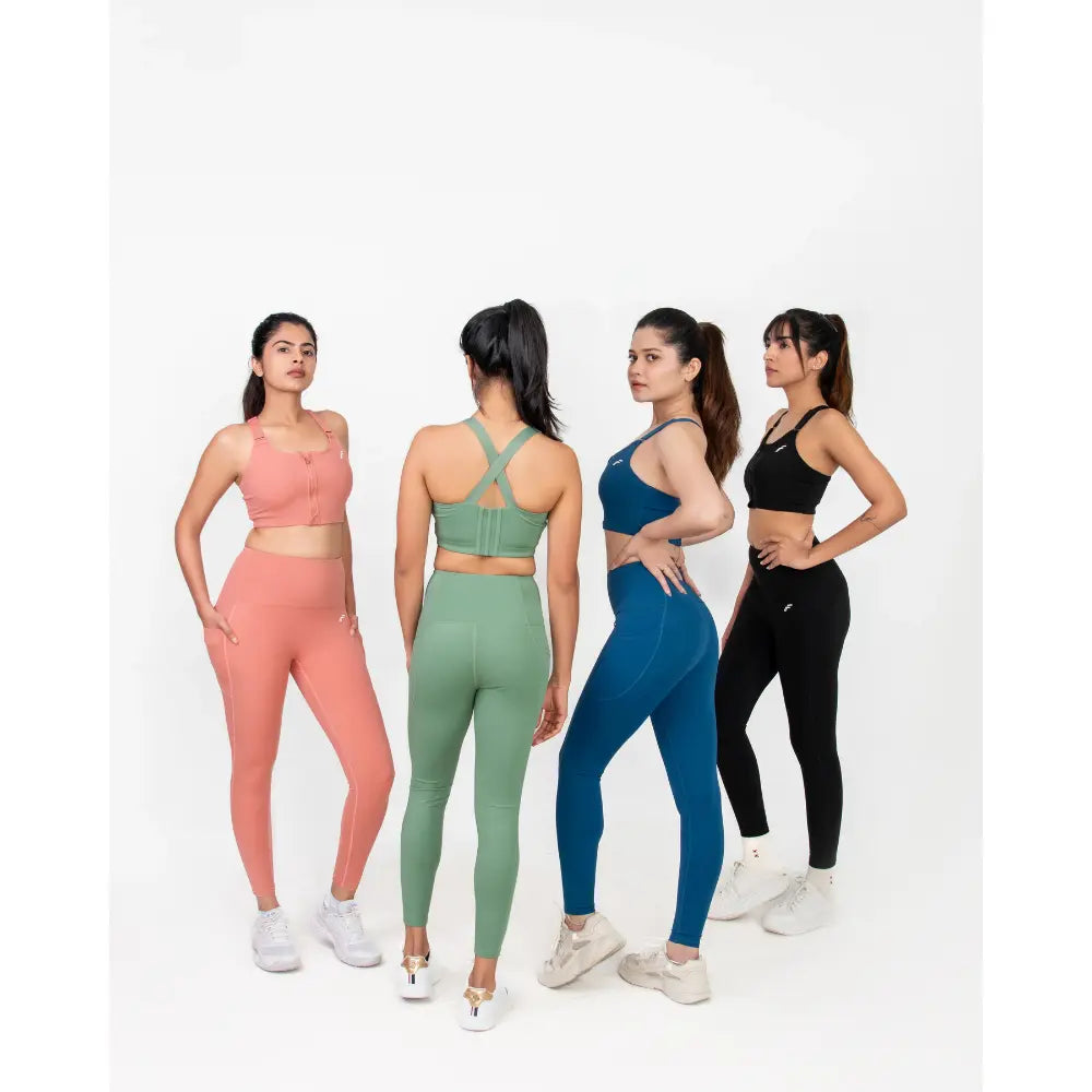 Dusty Pink Versatile Sports Bra with Front Zipper, Full Coverage & Adjustable Straps